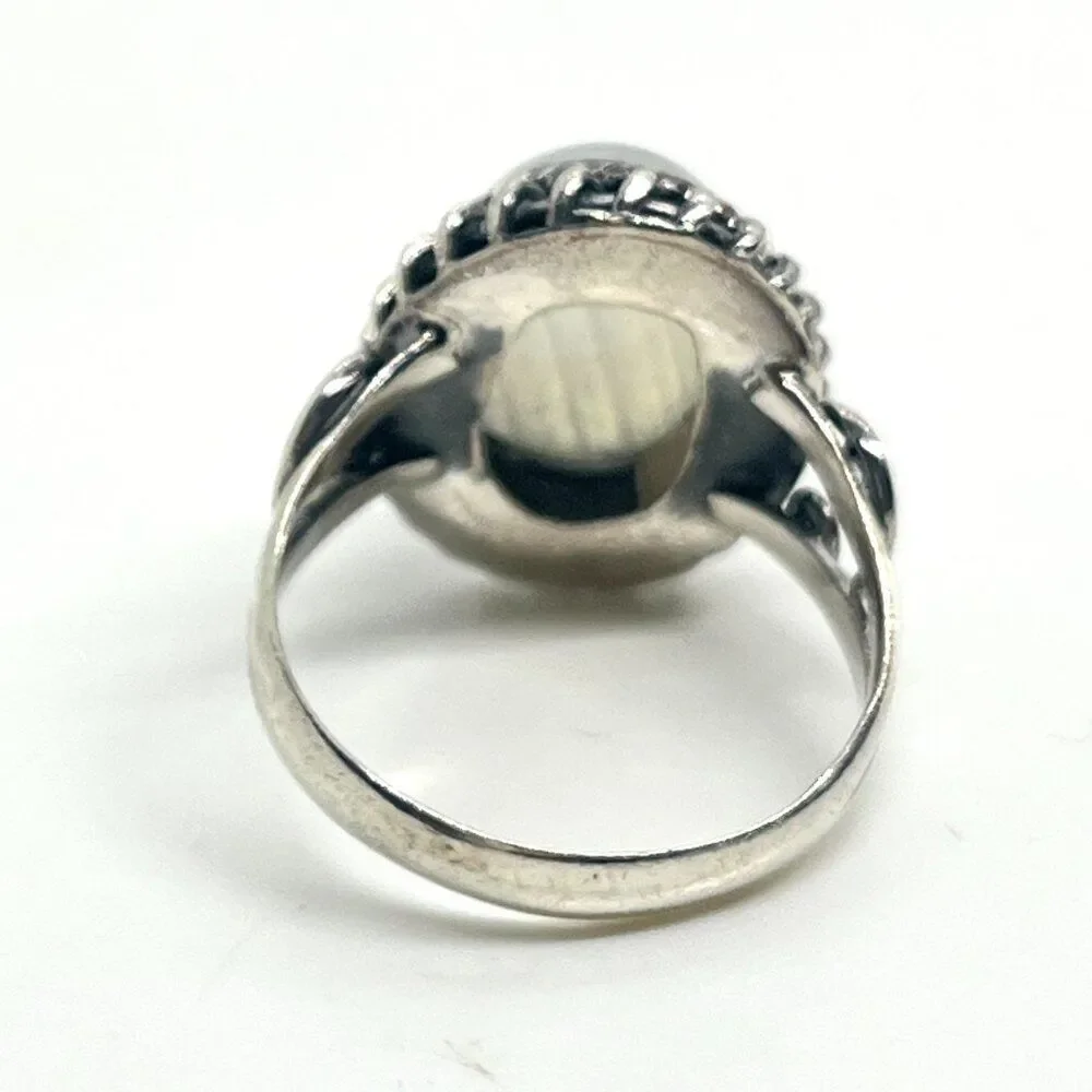 STERLING SILVER MOONSTONE Ring Oval Cabochon India  Signed Vintage Size 7.5